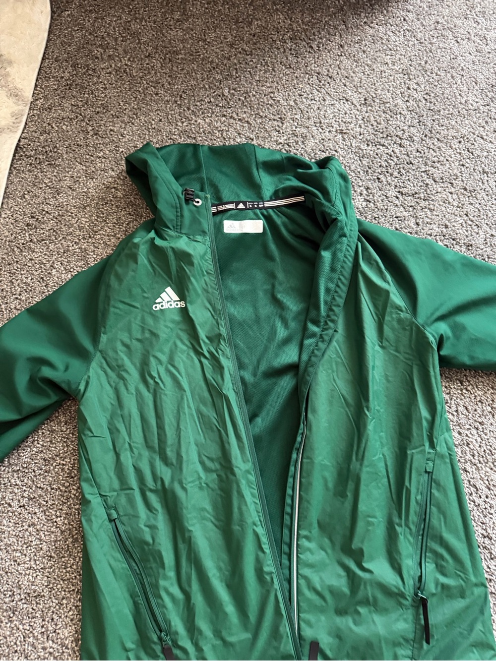 adidas Green Hooded Men's Rain Jacket with Zip Pockets